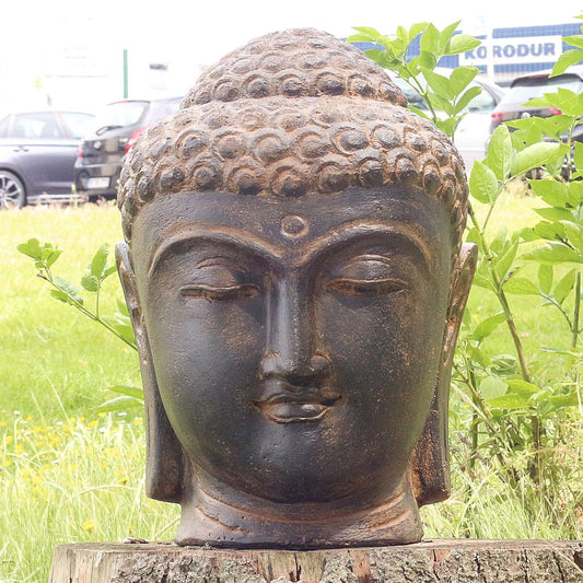 Buddha Kopf Head Figur Skulptur Bali Garten GRC Beton Gartenfigur Antik Finish 50 cm