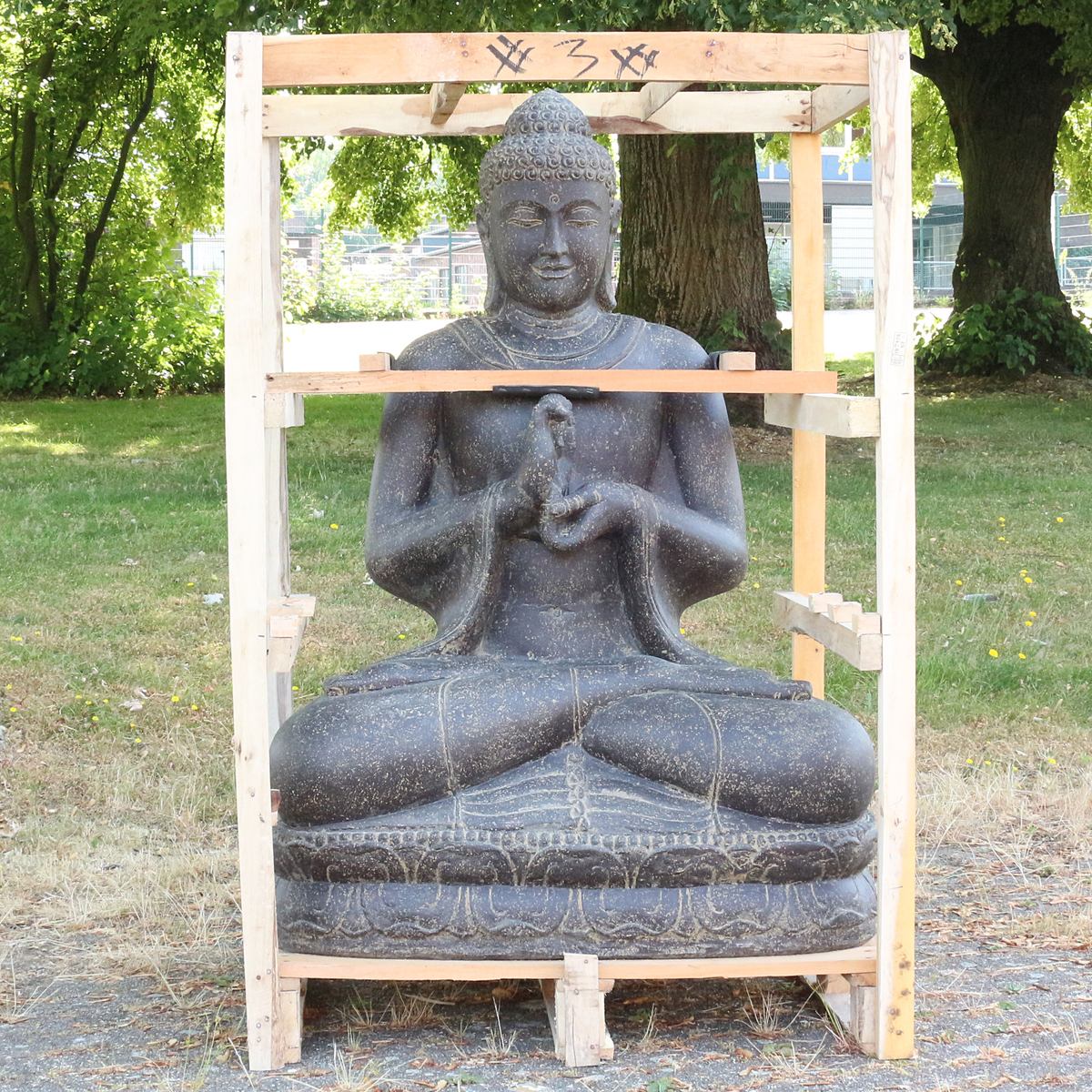 XXL Buddha Figur Gartenfigur aus Lavastein Sitzend 150 cm Chakra