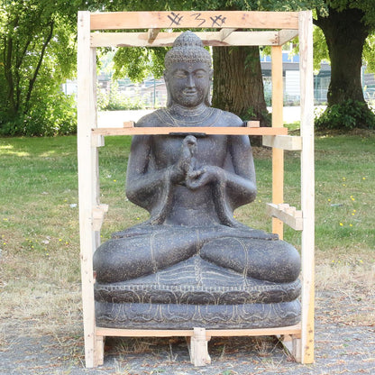 XXL Buddha Figur Gartenfigur aus Lavastein Sitzend 150 cm Chakra