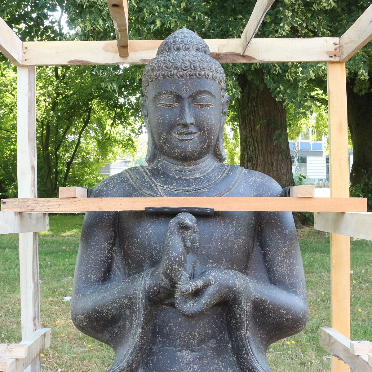 XXL Buddha Figur Gartenfigur aus Lavastein Sitzend 150 cm Chakra