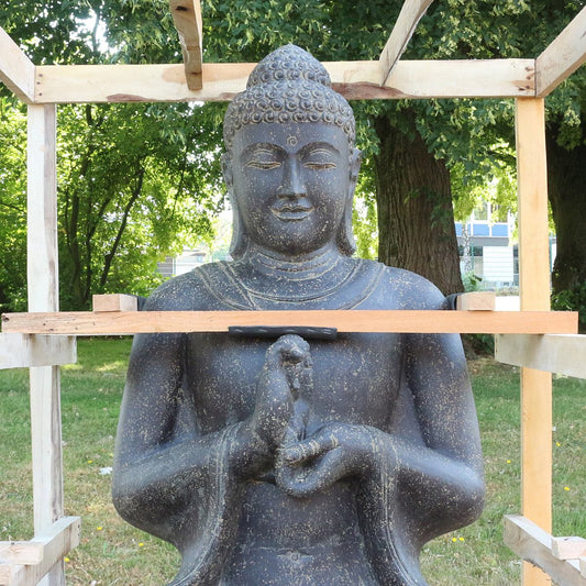 XXL Buddha Figur Gartenfigur aus Lavastein Sitzend 150 cm Chakra
