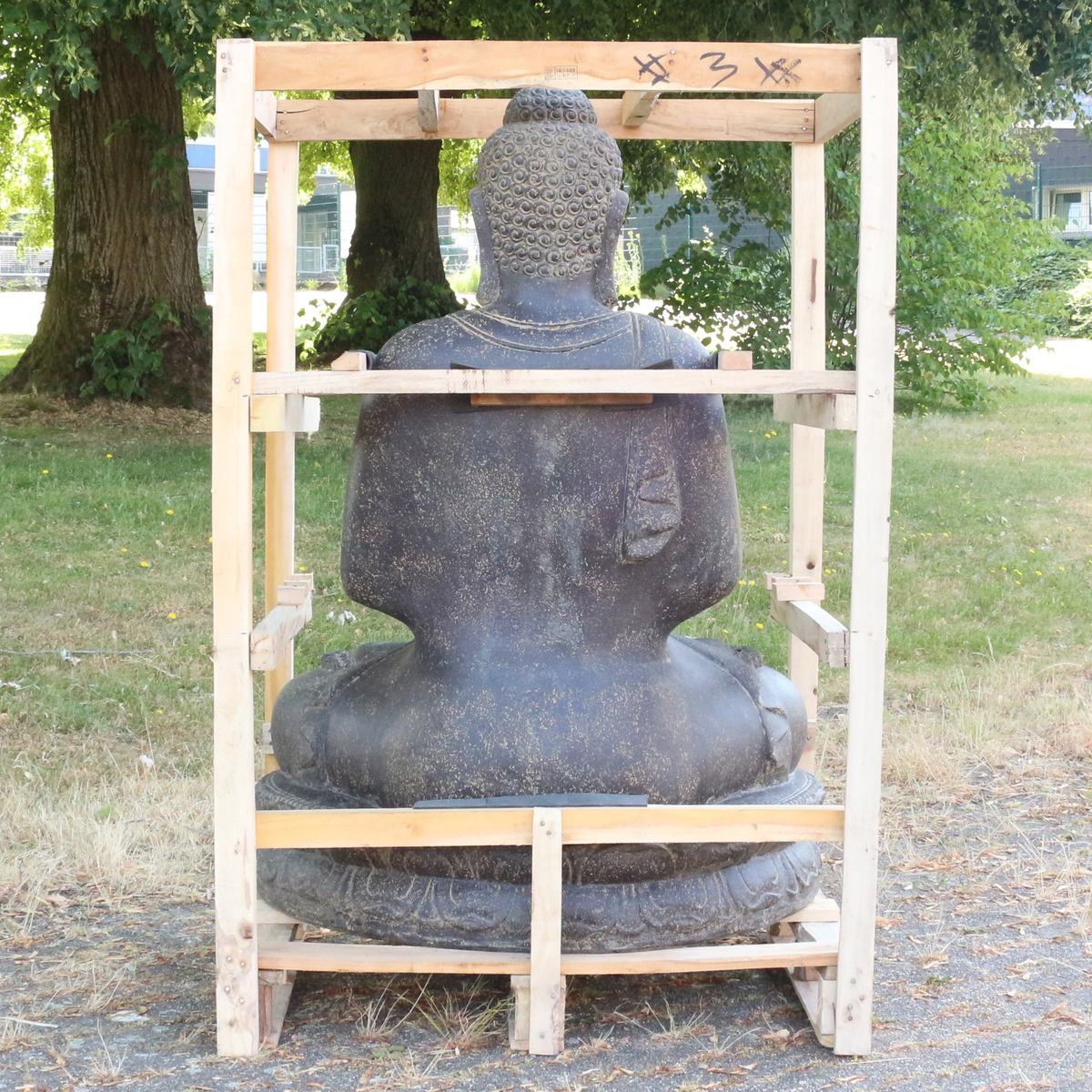 XXL Buddha Figur Gartenfigur aus Lavastein Sitzend 150 cm Chakra