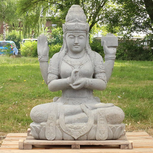 Lakshmi Figur sitzend Steinfigur Flussstein Massiv 102 cm