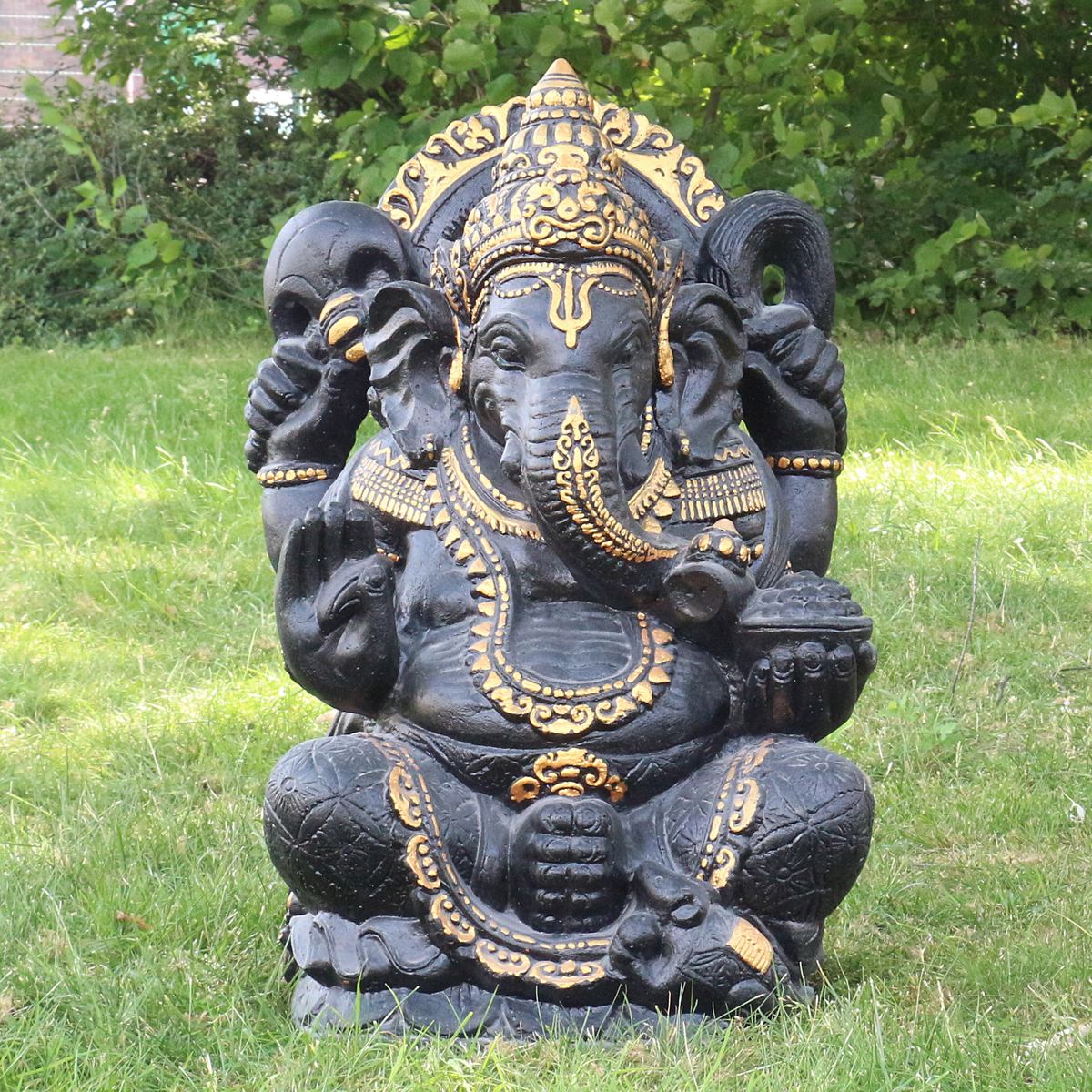 Ganesha Figur Hinduismus Buddhismus Gott Götterbote Ganapati Geschenk Beton Antik Finish mit Goldverzierung 80 cm