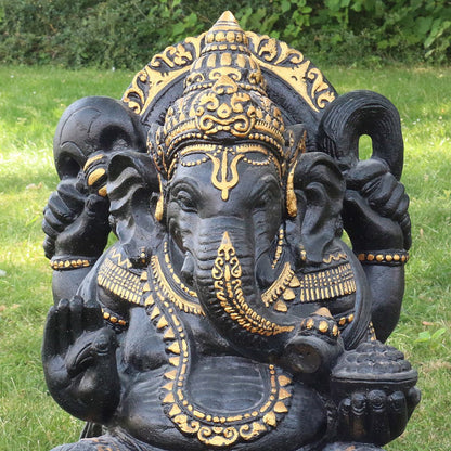 Ganesha Figur Hinduismus Buddhismus Gott Götterbote Ganapati Geschenk Beton Antik Finish mit Goldverzierung 80 cm