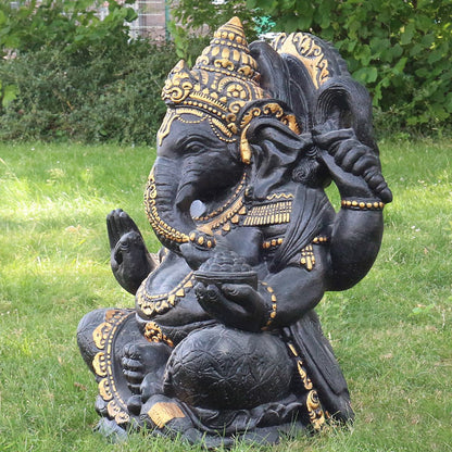 Ganesha Figur Hinduismus Buddhismus Gott Götterbote Ganapati Geschenk Beton Antik Finish mit Goldverzierung 80 cm