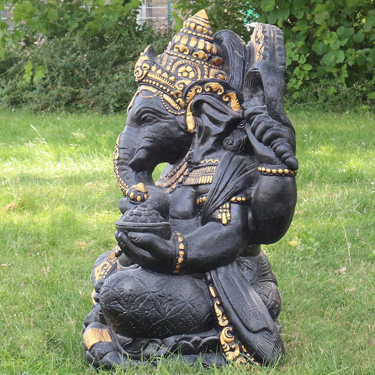 Ganesha Figur Hinduismus Buddhismus Gott Götterbote Ganapati Geschenk Beton Antik Finish mit Goldverzierung 80 cm