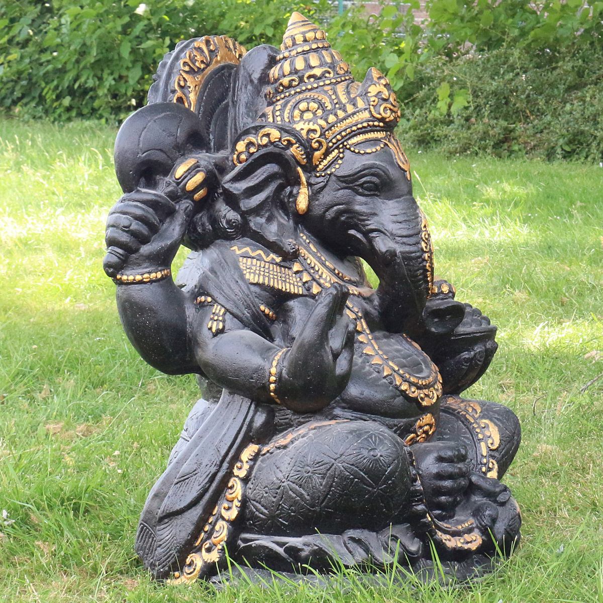 Ganesha Figur Hinduismus Buddhismus Gott Götterbote Ganapati Geschenk Beton Antik Finish mit Goldverzierung 80 cm