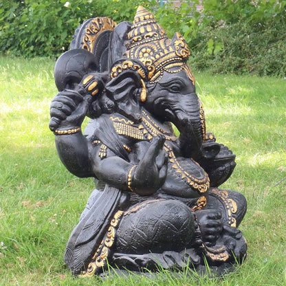 Ganesha Figur Hinduismus Buddhismus Gott Götterbote Ganapati Geschenk Beton Antik Finish mit Goldverzierung 80 cm