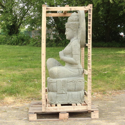 Shiva Stein Figur Statue Gartenfigur Steinfigur Dekofigur Gartendeko sitzend Massiv aus Greenstone 152 cm
