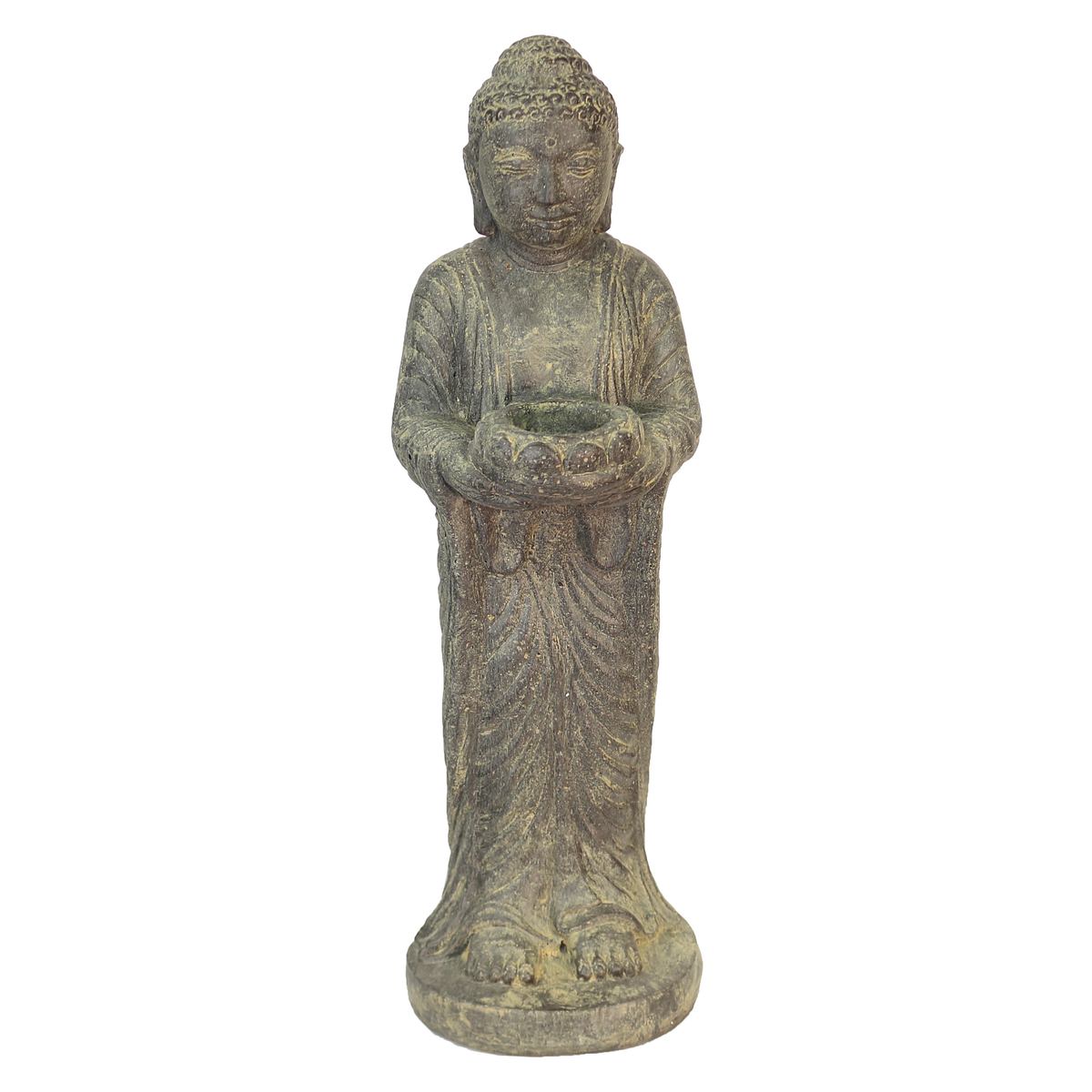 Buddha Figur stehend Kerzen Skulptur Stein Lavasand Bali Buddha Gott Garten Deko Teelichthalter 50 cm