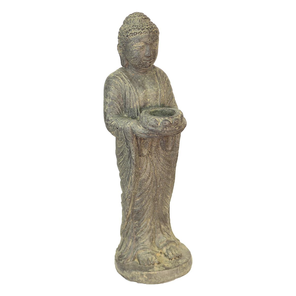 Buddha Figur stehend Kerzen Skulptur Stein Lavasand Bali Buddha Gott Garten Deko Teelichthalter 50 cm