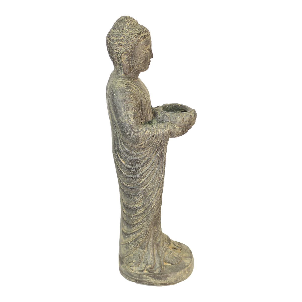 Buddha Figur stehend Kerzen Skulptur Stein Lavasand Bali Buddha Gott Garten Deko Teelichthalter 50 cm