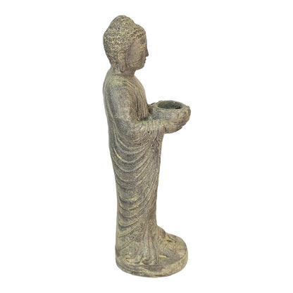 Buddha Figur stehend Kerzen Skulptur Stein Lavasand Bali Buddha Gott Garten Deko Teelichthalter 50 cm