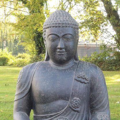 Buddha Steinfigur Gartenfigur Skulptur Steinbuddha Garten Deko 
