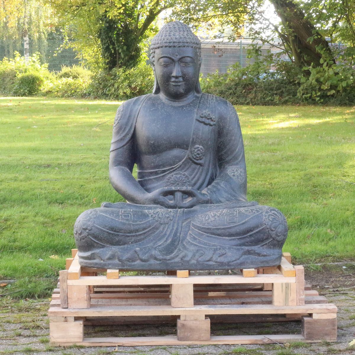 Buddha Steinfigur Gartenfigur Skulptur Steinbuddha Garten Deko 
