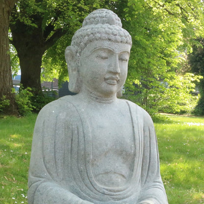 Buddha Steinfigur Deko aus Stein für den Garten frostsicher wetterfest groß Steinbuddha