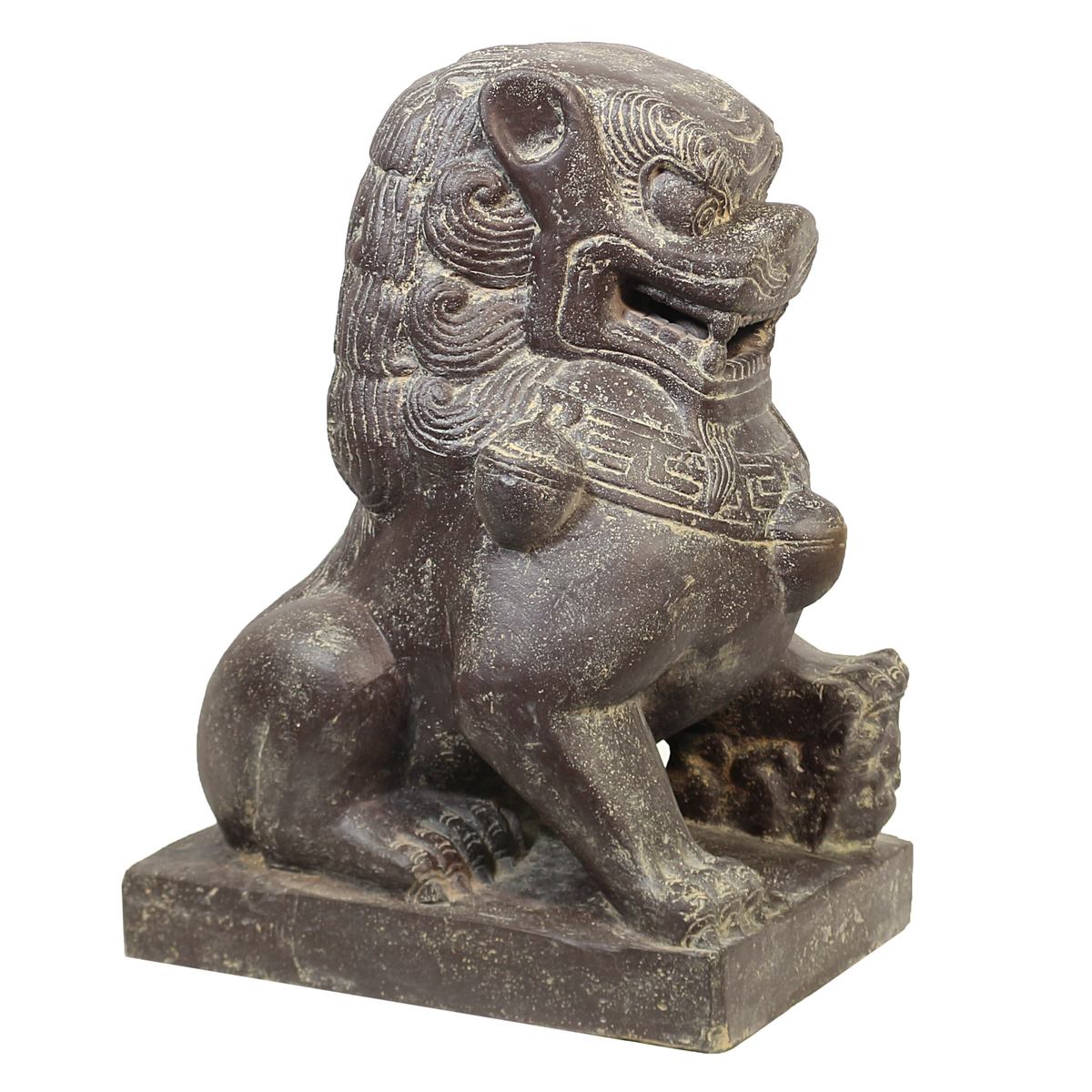 Einzelner Tempelwächter Löwe Shishi Fu Hunde Wächter Löwen Hund Skulptur Steinfigur Figur Links oder Rechts 60 cm