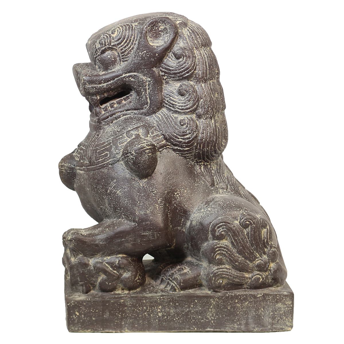 Einzelner Tempelwächter Löwe Shishi Fu Hunde Wächter Löwen Hund Skulptur Steinfigur Figur Links oder Rechts 60 cm