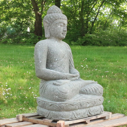 Buddha Steinfigur Deko aus Stein für den Garten frostsicher wetterfest groß Steinbuddha