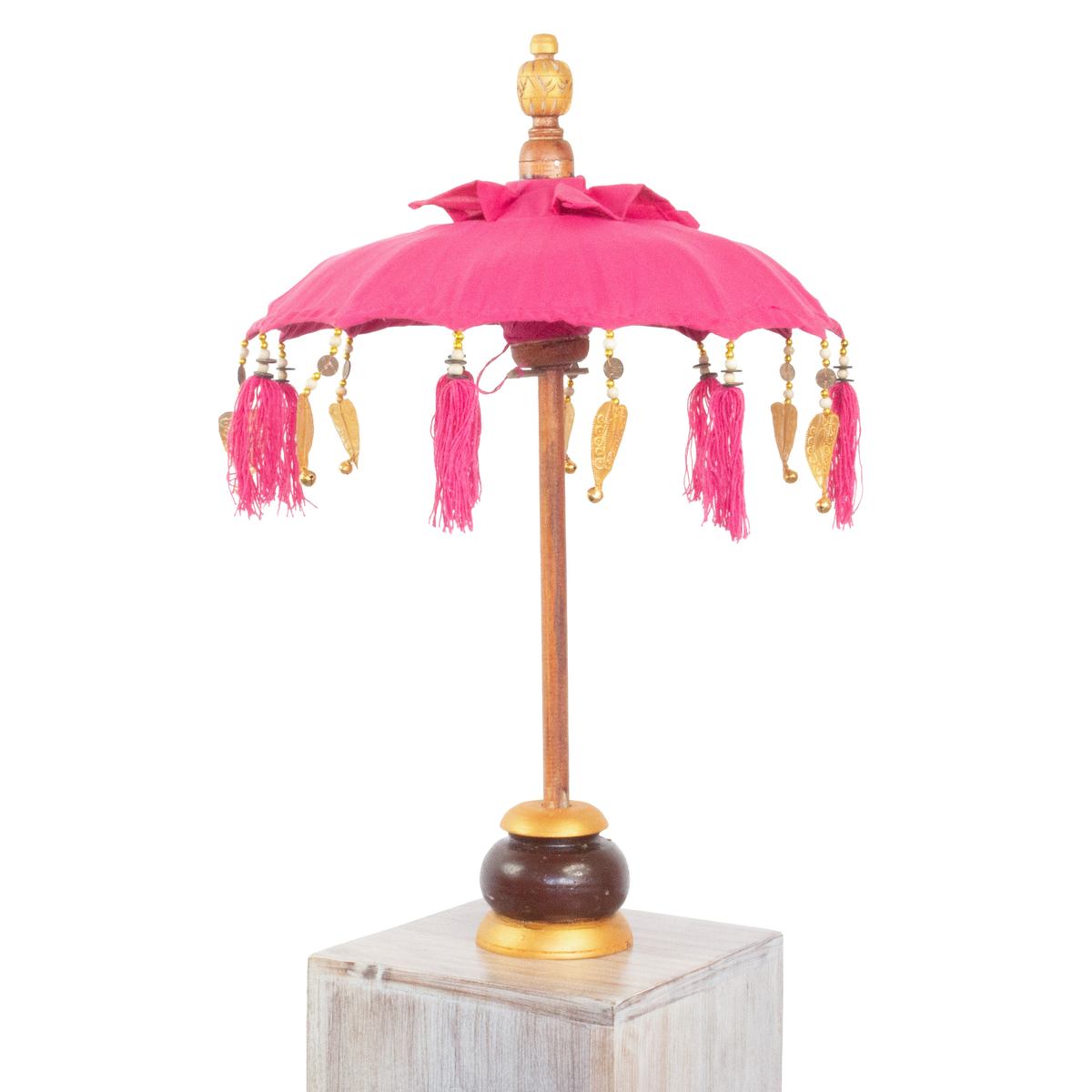 Kleiner Tischschirm aus Bali Garten Schirm Dekoration Party  Partyschirm Handarbeit Orient Dekoschirm ca. 40 cm Pink Gold