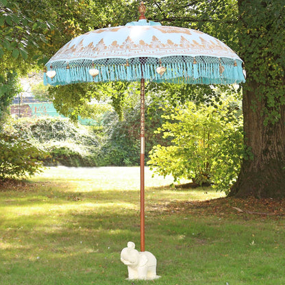 Türkiser Bali Garten-Sonnenschirm,180 cm Gold Fransen Emilia