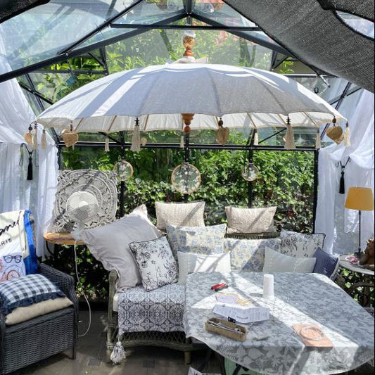 Bali Sonnenschirm Hängend Balinesischer Schirm Garten Baumwolle Baldachin zum aufhängen ca. 180 Ø cm Variante