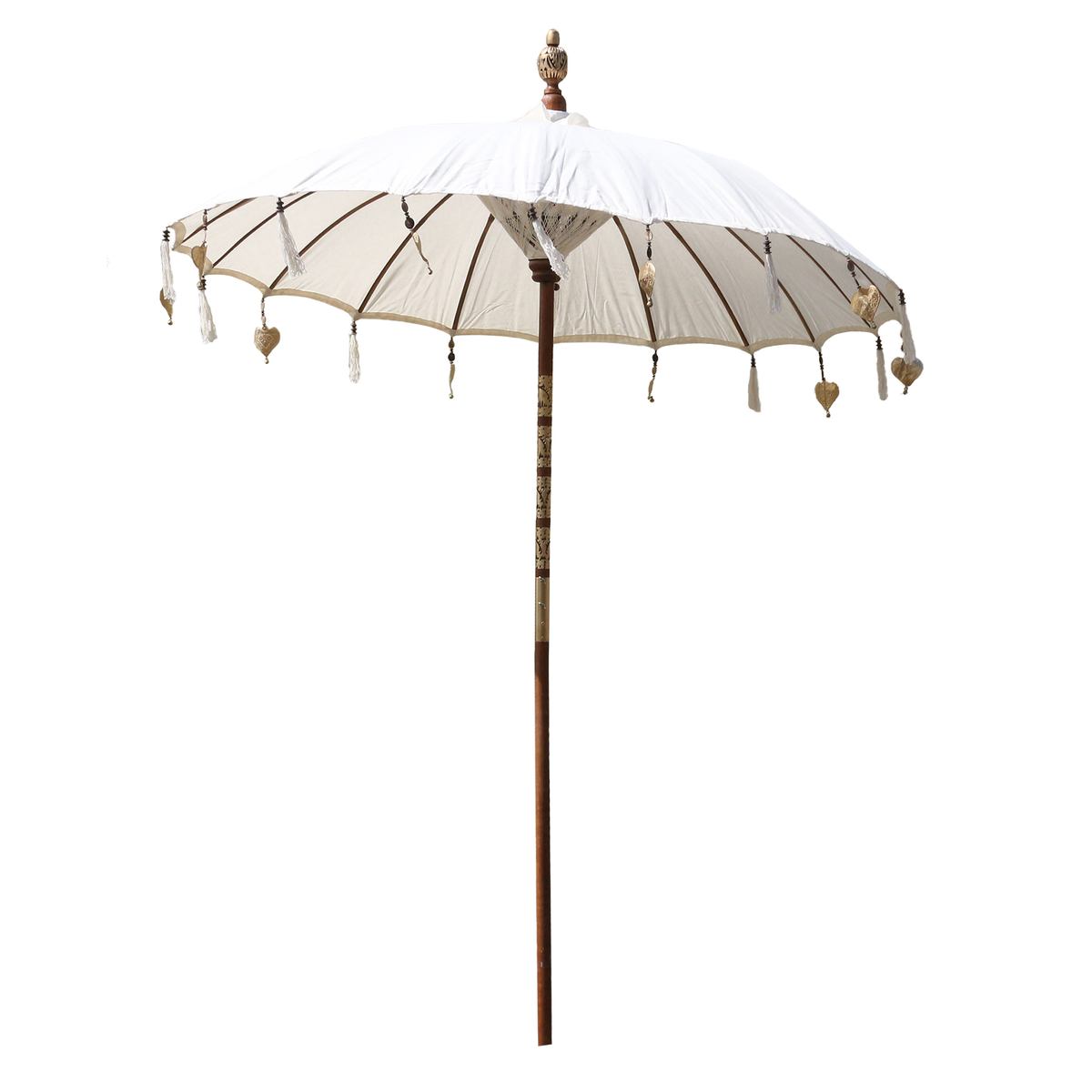XXL Bali Sonnenschirm Balinesischer Schirm Garten Baumwolle Sonnenschutz Handarbeit Retro Vintage Dekoschirm 2-teilig ca. 220 Ø cm Creme Weiß