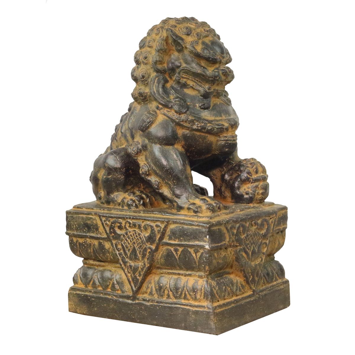 Einzelner Tempelwächter Löwe Shishi Fu Hunde Wächter Löwen Hund Skulptur Steinfigur Figur Links oder Rechts Antik GRC 45 cm