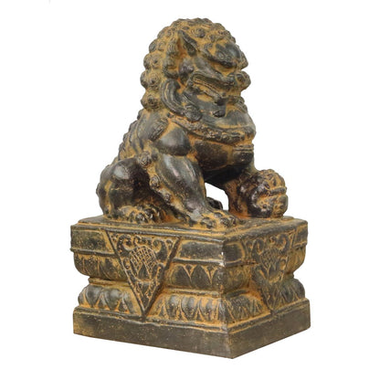 Einzelner Tempelwächter Löwe Shishi Fu Hunde Wächter Löwen Hund Skulptur Steinfigur Figur Links oder Rechts Antik GRC 45 cm