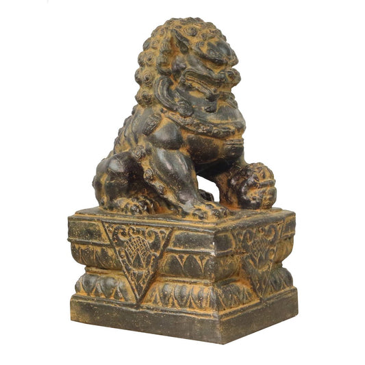 Einzelner Tempelwächter Löwe Shishi Fu Hunde Wächter Löwen Hund Skulptur Steinfigur Figur Links oder Rechts Antik GRC 45 cm