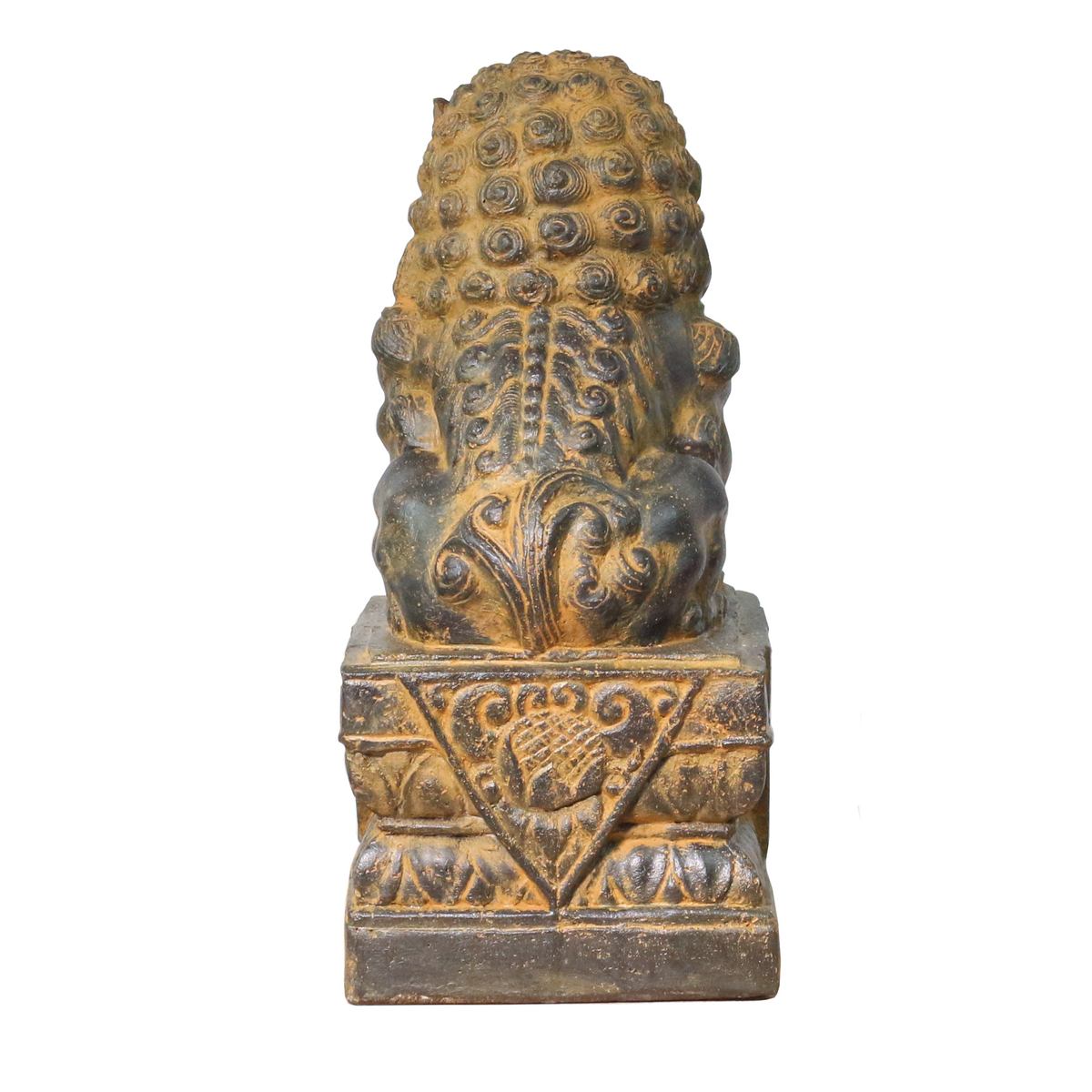 Einzelner Tempelwächter Löwe Shishi Fu Hunde Wächter Löwen Hund Skulptur Steinfigur Figur Links oder Rechts Antik GRC 45 cm
