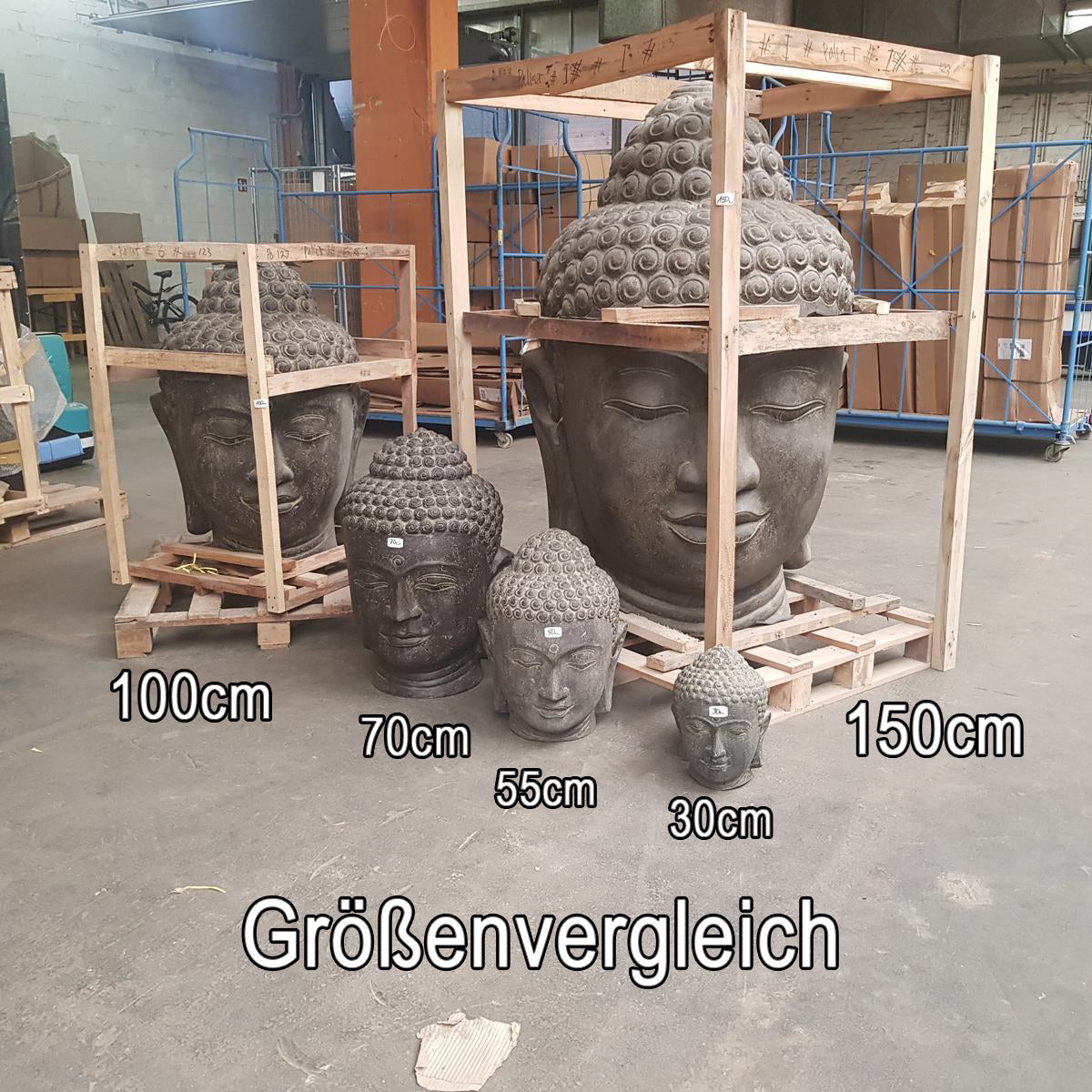 Buddha Kopf Figur Skulptur Stein Lavasand Bali Steinfigur Gartenfigur Buddhakopf Garten Deko Weiß 100 cm