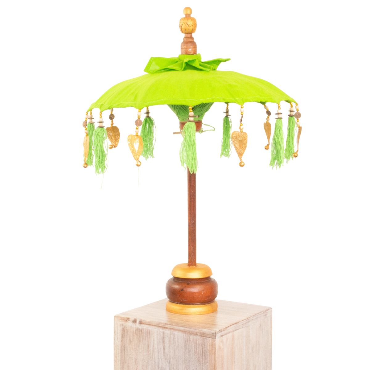 Kleiner Tischschirm aus Bali Garten Schirm Dekoration Party  Partyschirm Handarbeit Orient Dekoschirm ca. 40 cm Grün Gold