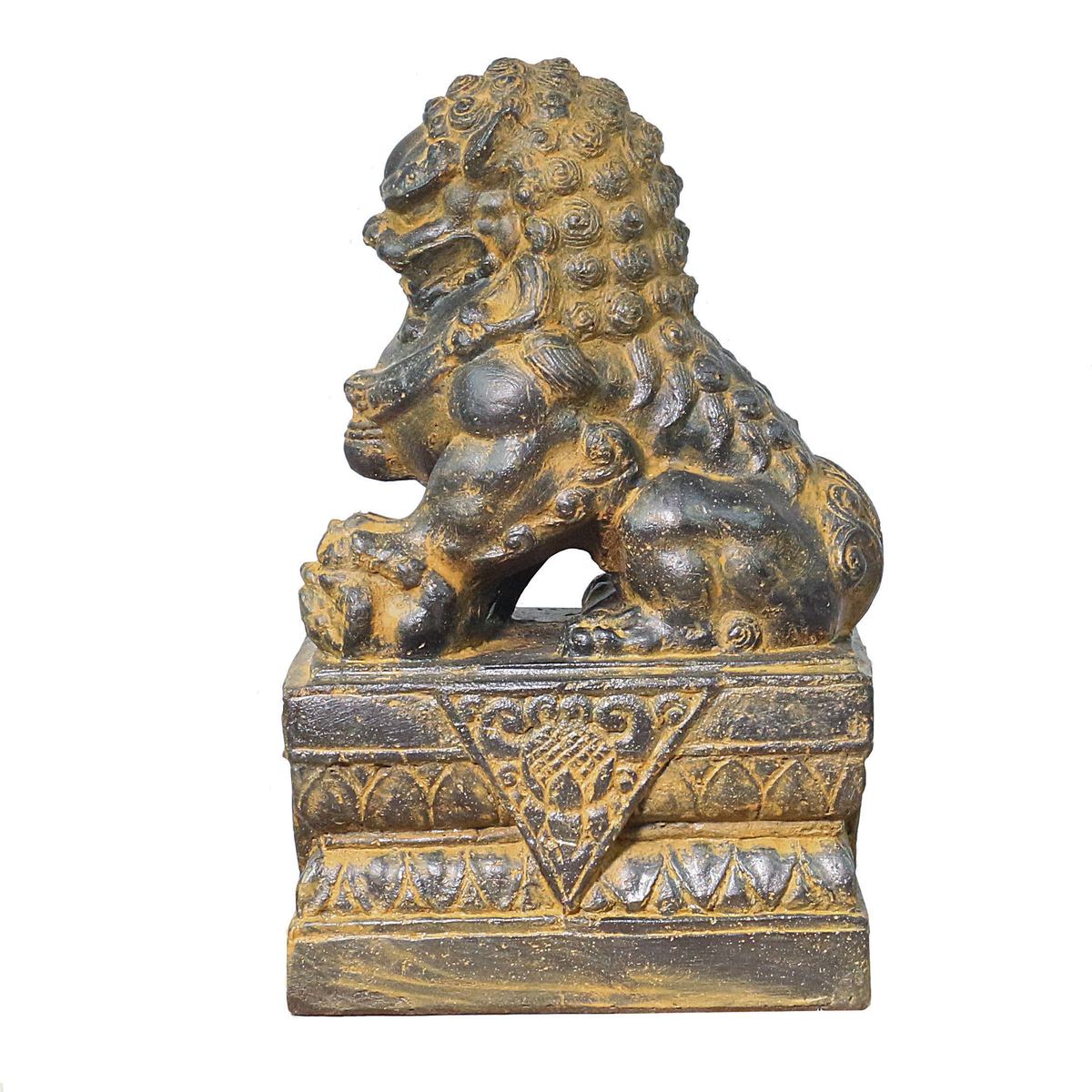 Einzelner Tempelwächter Löwe Shishi Fu Hunde Wächter Löwen Hund Skulptur Steinfigur Figur Links oder Rechts Antik GRC 45 cm