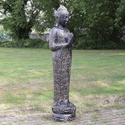 Buddha Statue stehend Figur Skulptur Asien Indonesien Deko GRC Beton Gartenfigur mit Muster 180 cm