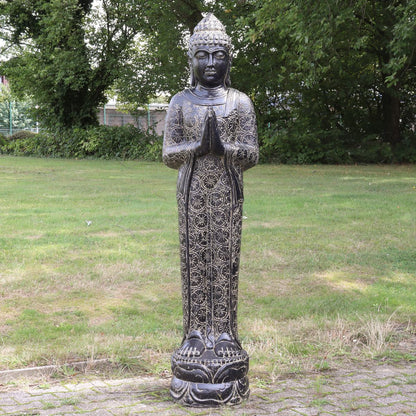 Buddha Statue stehend Figur Skulptur Asien Indonesien Deko GRC Beton Gartenfigur mit Muster 180 cm