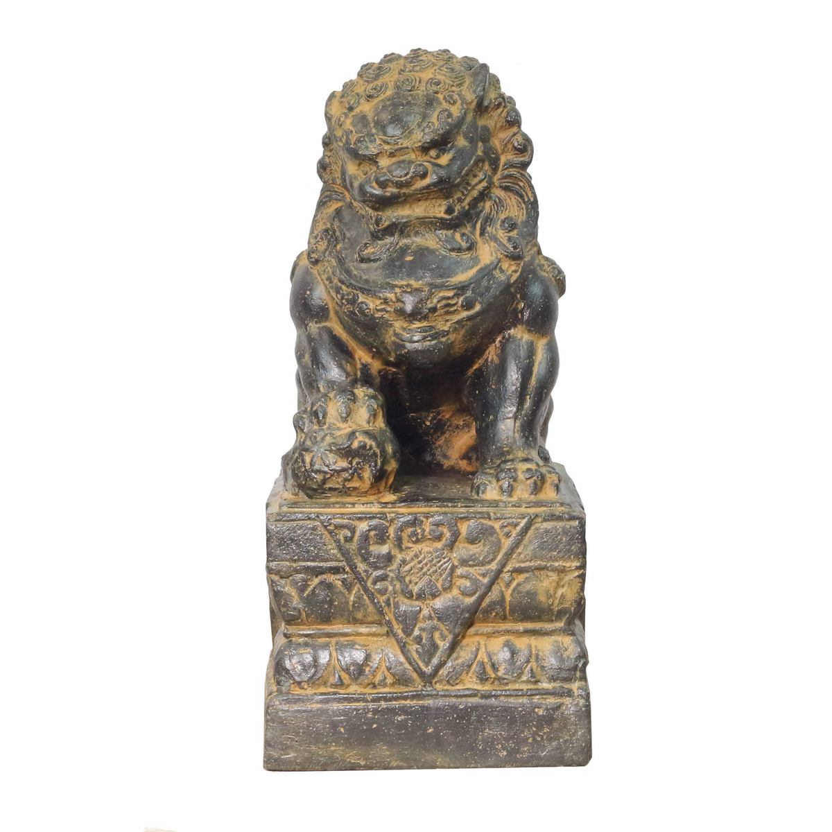 Einzelner Tempelwächter Löwe Shishi Fu Hunde Wächter Löwen Hund Skulptur Steinfigur Figur Links oder Rechts Antik GRC 45 cm