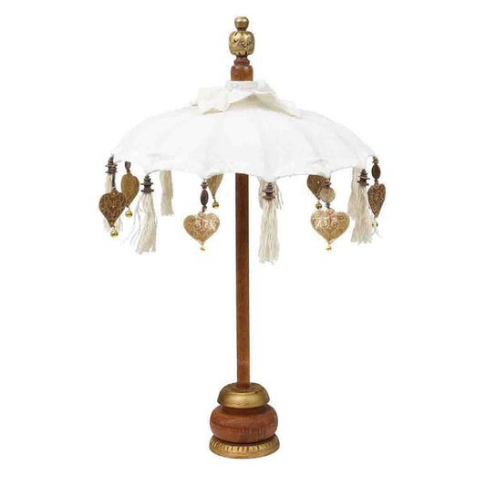 Kleiner Tischschirm aus Bali Garten Schirm Dekoration Party  Partyschirm Handarbeit Orient Dekoschirm ca. 40 cm Weiß