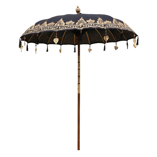Bali Sonnenschirm Balinesischer Garten Schirm Baumwolle Handarbeit Retro Vintage Dekoschirm 2-teilig ca 180cm einfache Bemalung