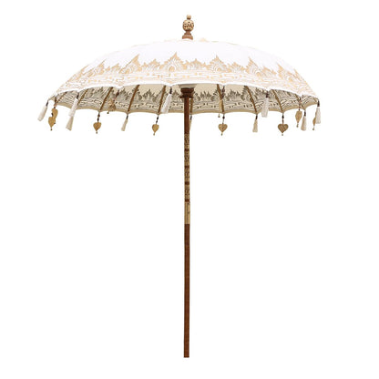 Bali Sonnenschirm Balinesischer Garten Schirm Baumwolle Handarbeit Retro Vintage Dekoschirm 2-teilig ca 180cm einfache Bemalung