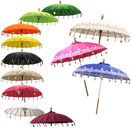 Bali Sonnenschirm Balinesischer Schirm Garten Baumwolle Handarbeit ideal für Balkon Dekoschirm 2-teilig ca. 130 Ø cm Variante